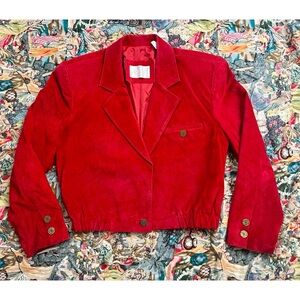 Vtg 1980s Lord & Taylor Red Suede Cropped Jacket Women’s S/M Retro Bold Look